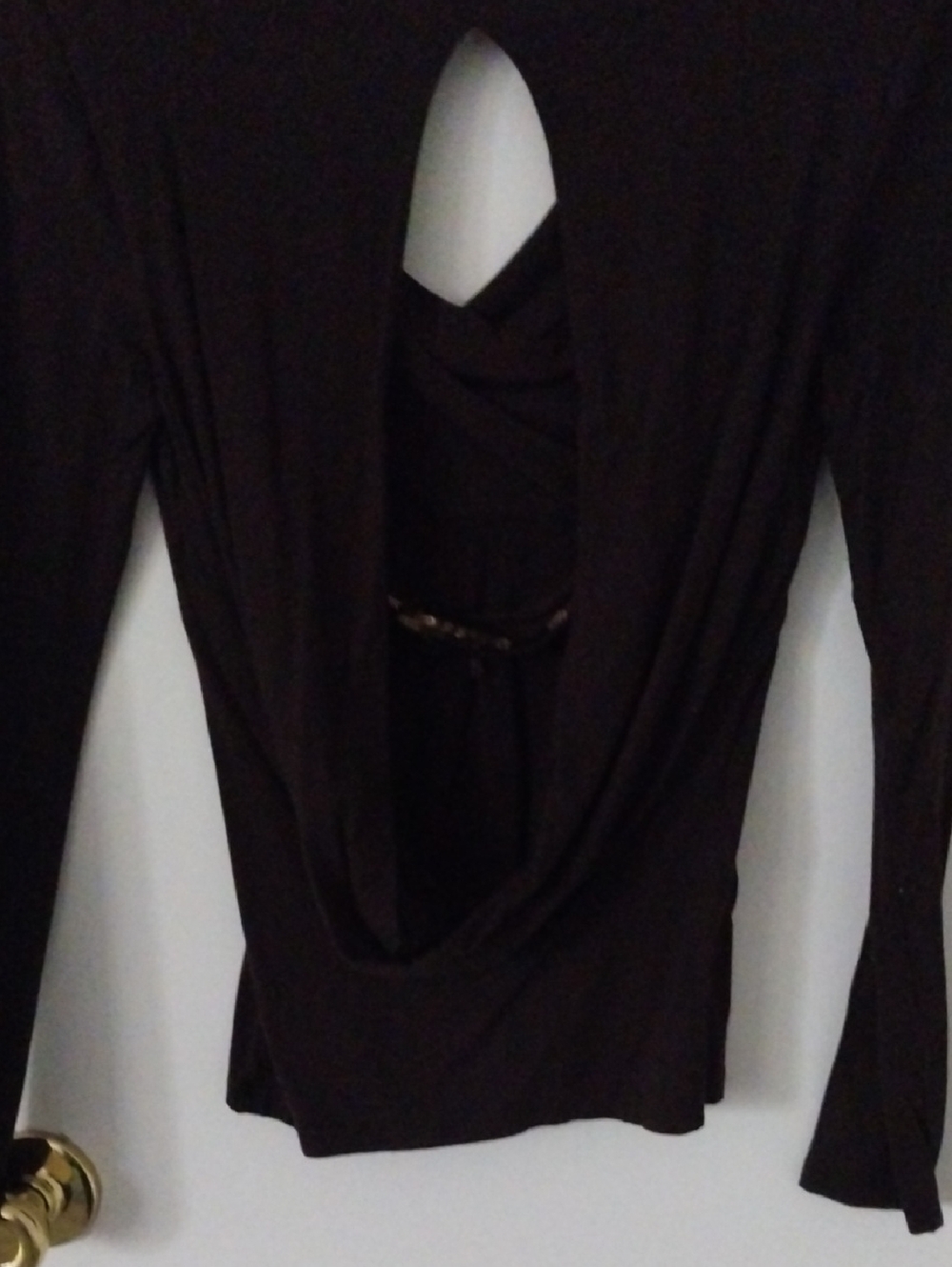 Brown Long Sleeve Drape Back Top